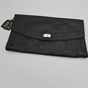 Karavan Genuine Leather Clutch 7"x12" messenger snap close black travel docs